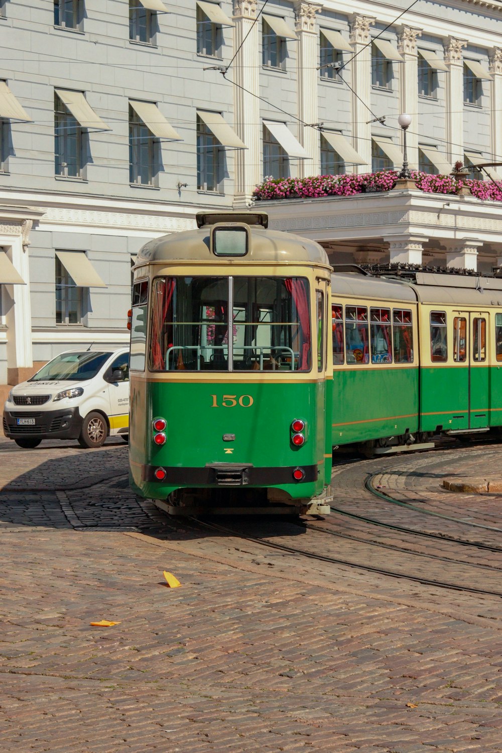 green train in city
