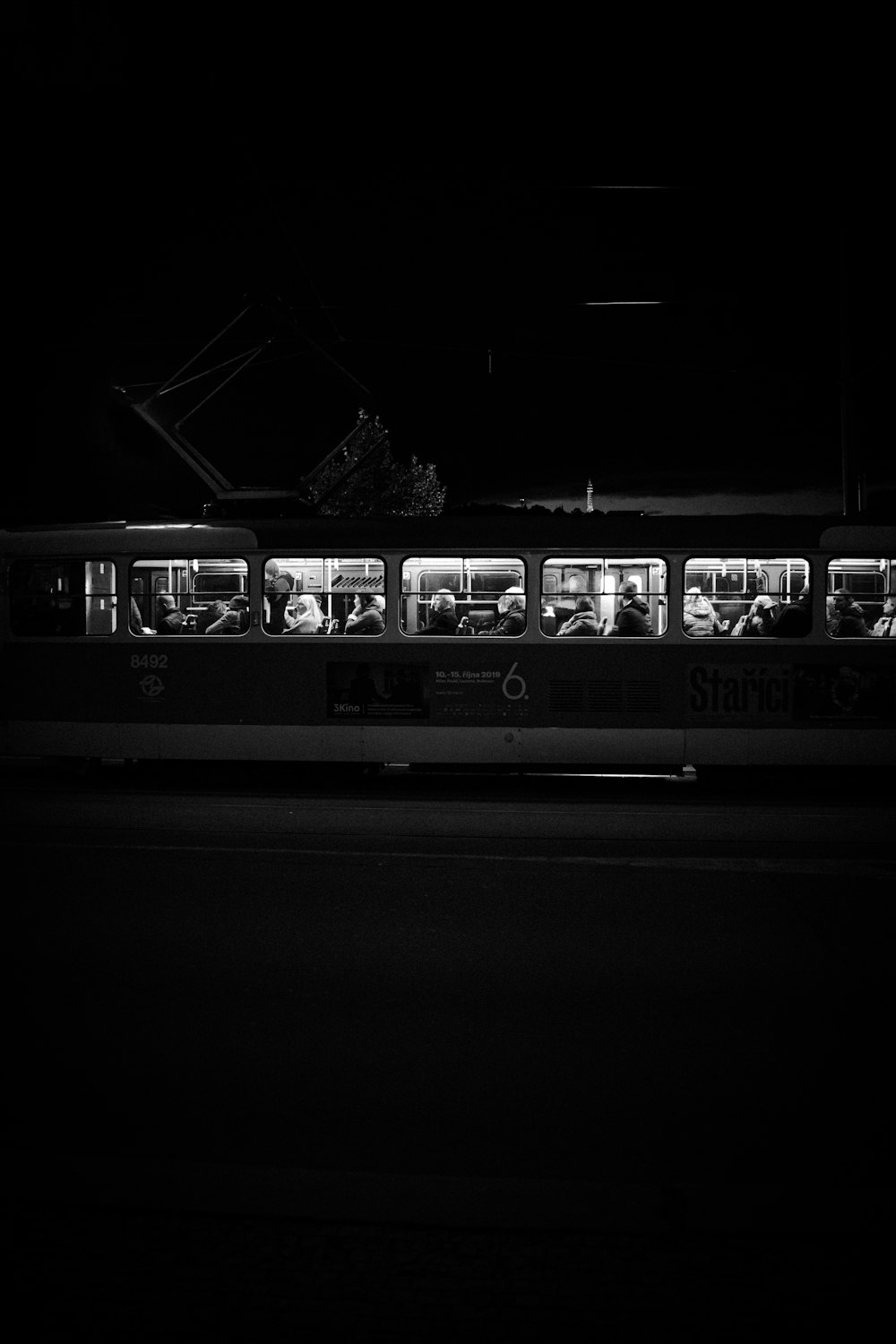 greyscale photography of train