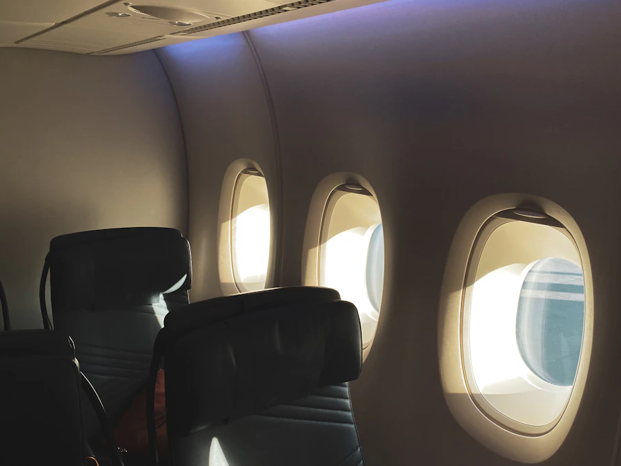 Close-up of plush leather cabin seating aboard a private jet