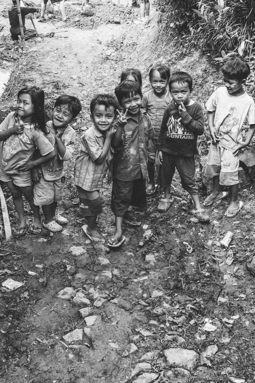 grayscale photo of children