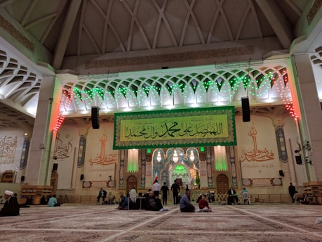 Interior view of the 150-seat event hall decorated with Algerian and Egyptian flags.