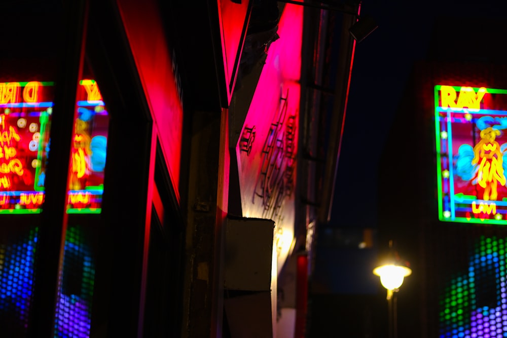 a building with a lot of colorful lights on it