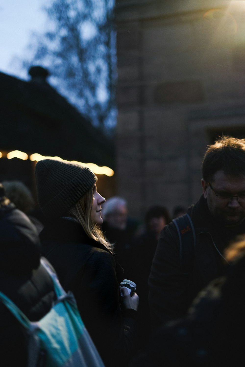 people gathering outside building