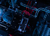 Close-up of advanced cooling pipes circulating seawater around data servers.