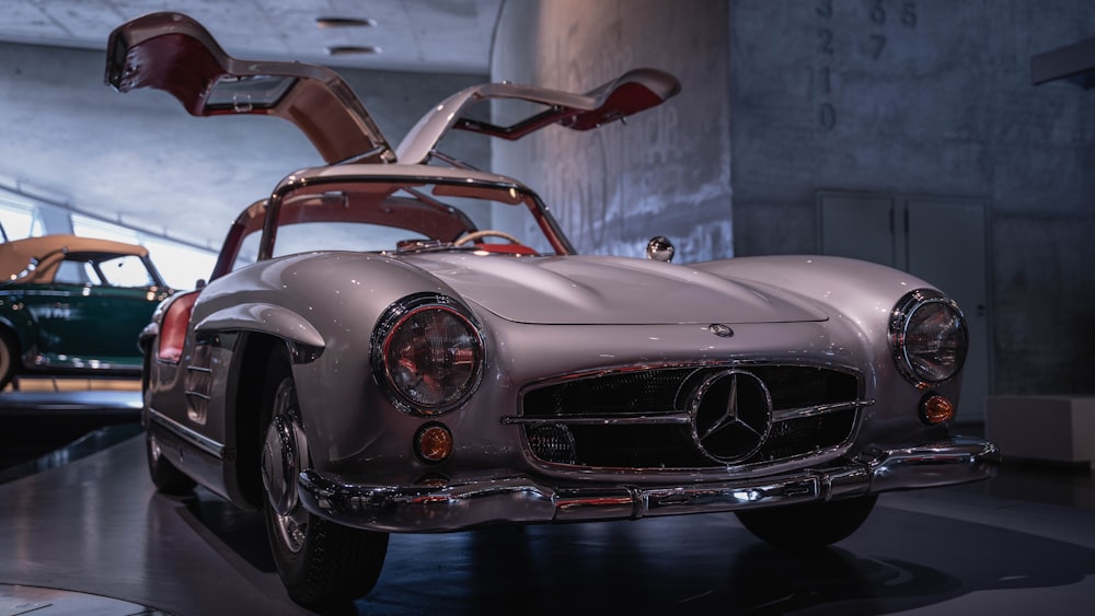 Mercedes-Benz coupe parked indoors