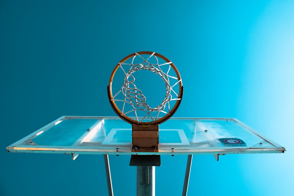 low-angle photo of basketball system