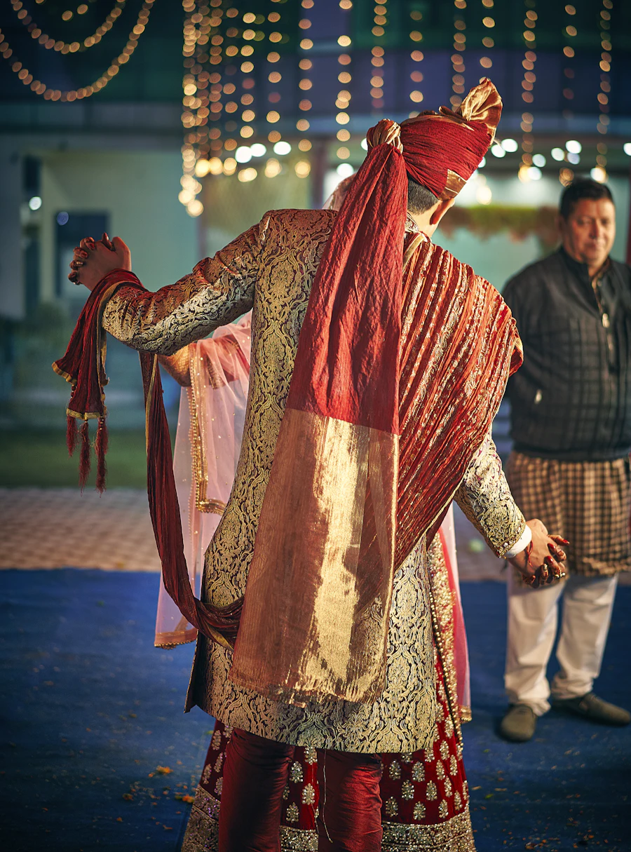 Gold brocade groom sherwani for rent