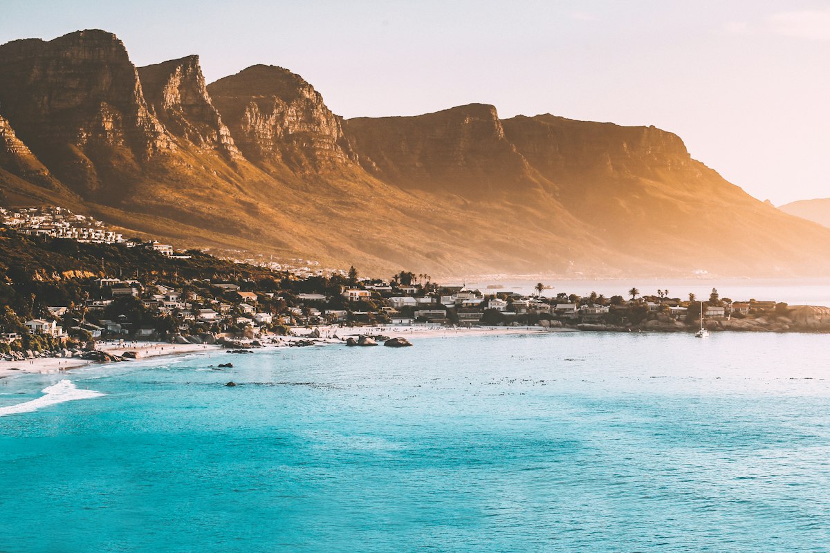 Camps Bay beach with Twelve Apostles mountains
