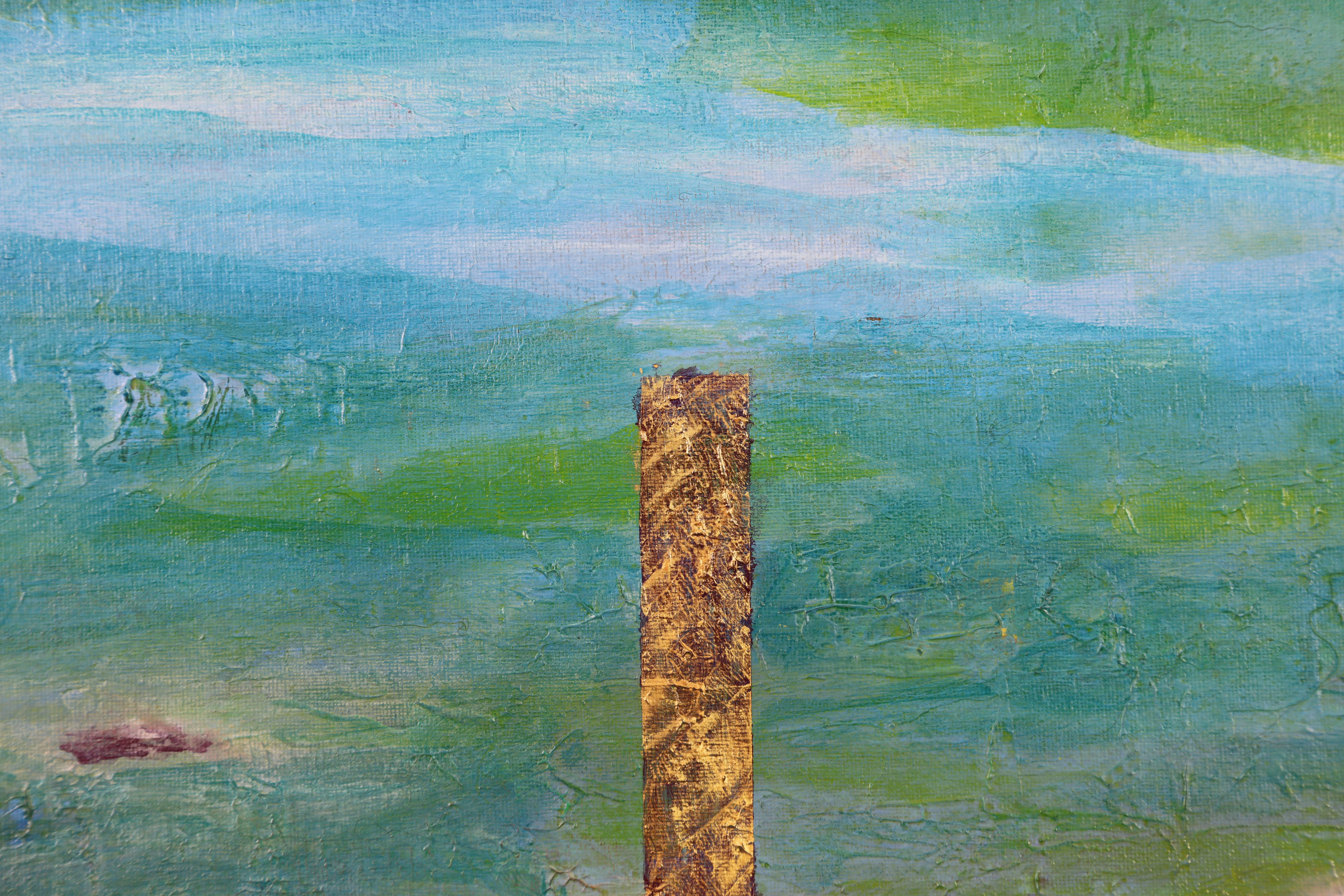 green and blue abstract painting