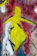 Close-up of a vibrant acrylic painting with layered yellow and warm hues creating a glowing focal point.