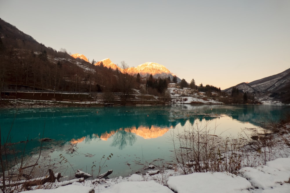 icy mountain and lake scnery