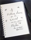 An open notebook with motivational quotes and colorful pens, inviting creativity.
