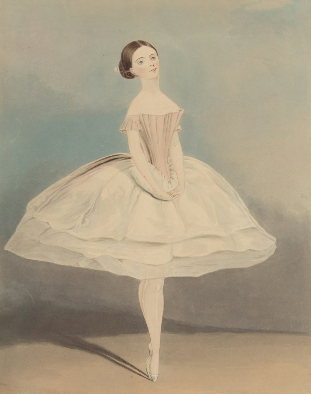 a painting of a woman in a white dress