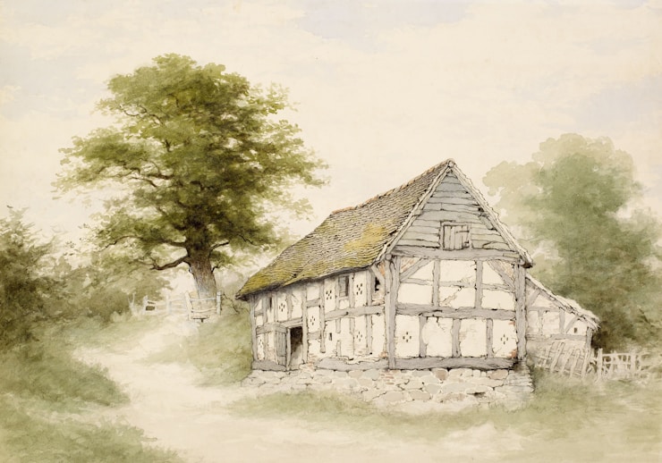 Old Half-Timbered Barn Near Maxstoke, Warwickshire,
John Alsop (b. 1829 - d. 1909)