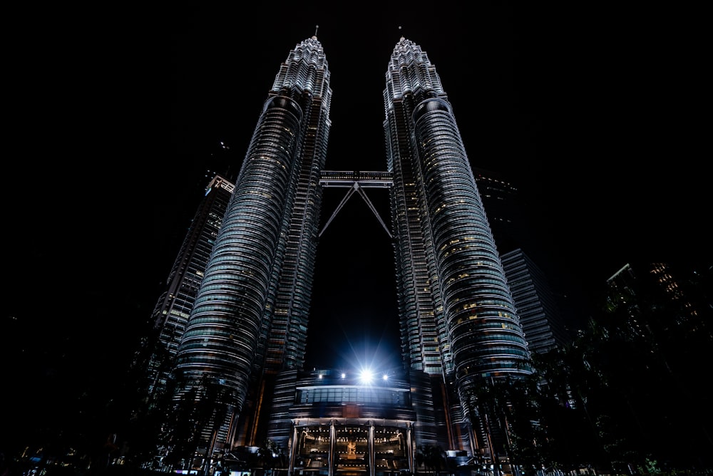 lighted Petronas Towers, Kuala Lumpur, Malaysia at night