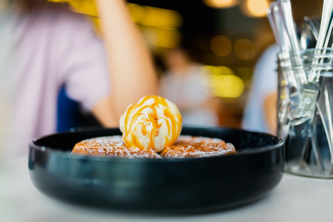 Donuts with Ice Cream and Caramel Sauce