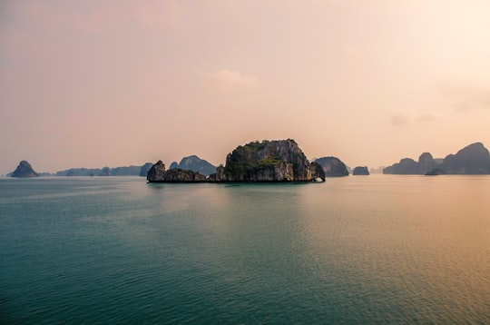 black rock formation in Ha Long Bay Vietnam