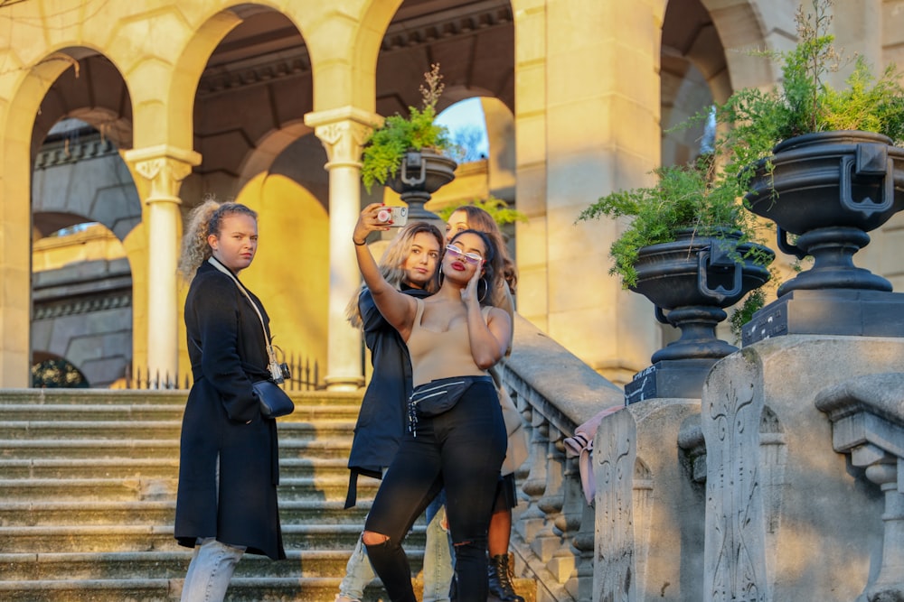 women on stairs