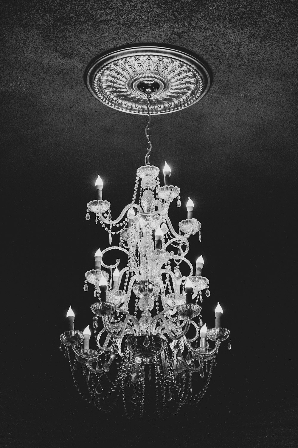white uplight chandelier