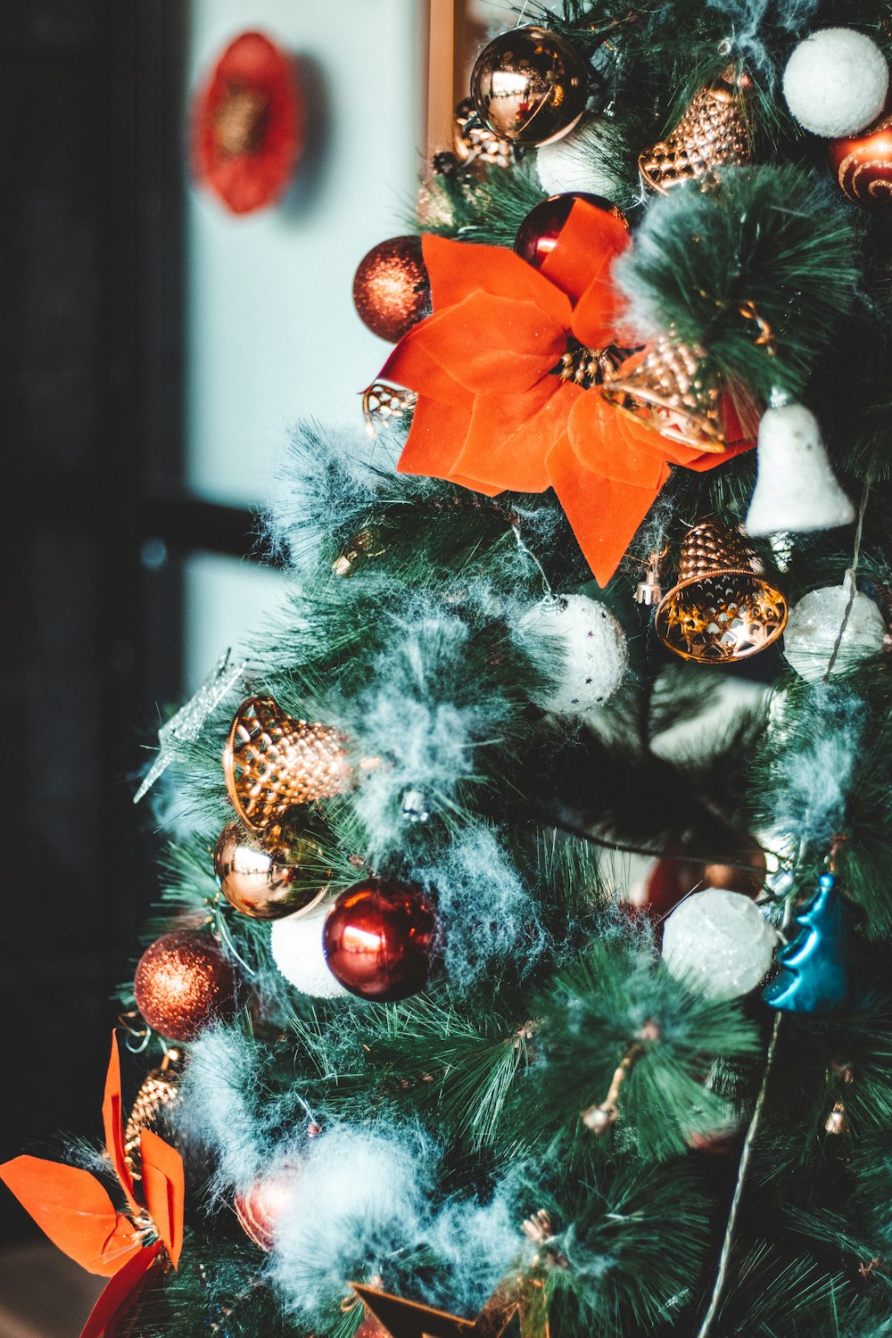 baubles on green Christmas tree