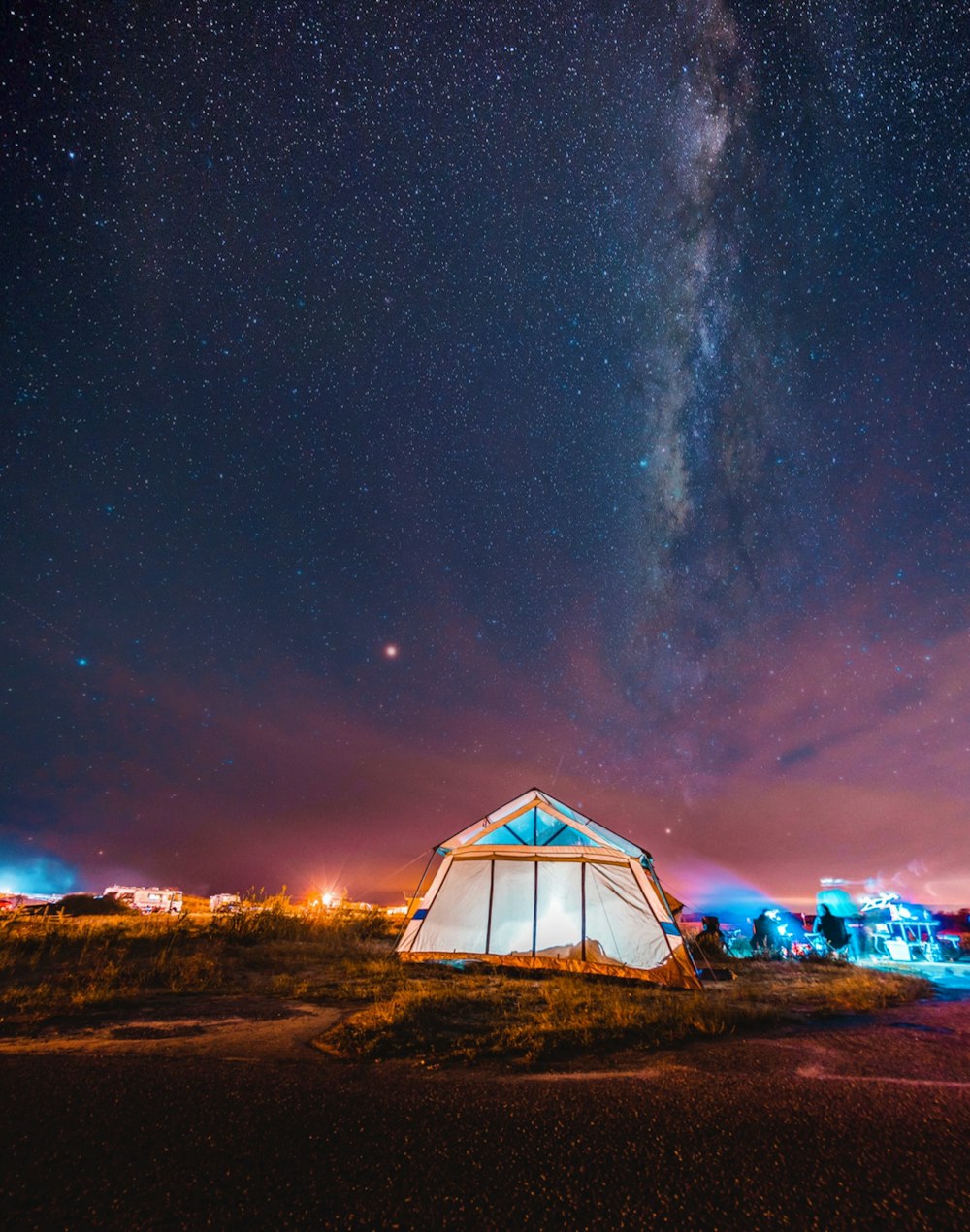 tent at the field during night