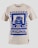 A beige T-shirt featuring a bold blue graphic of a waving cat with Japanese text beneath the design. The word 'ORIGINAL' is prominently displayed at the bottom. The overall design has a geometric border that frames the cat image.