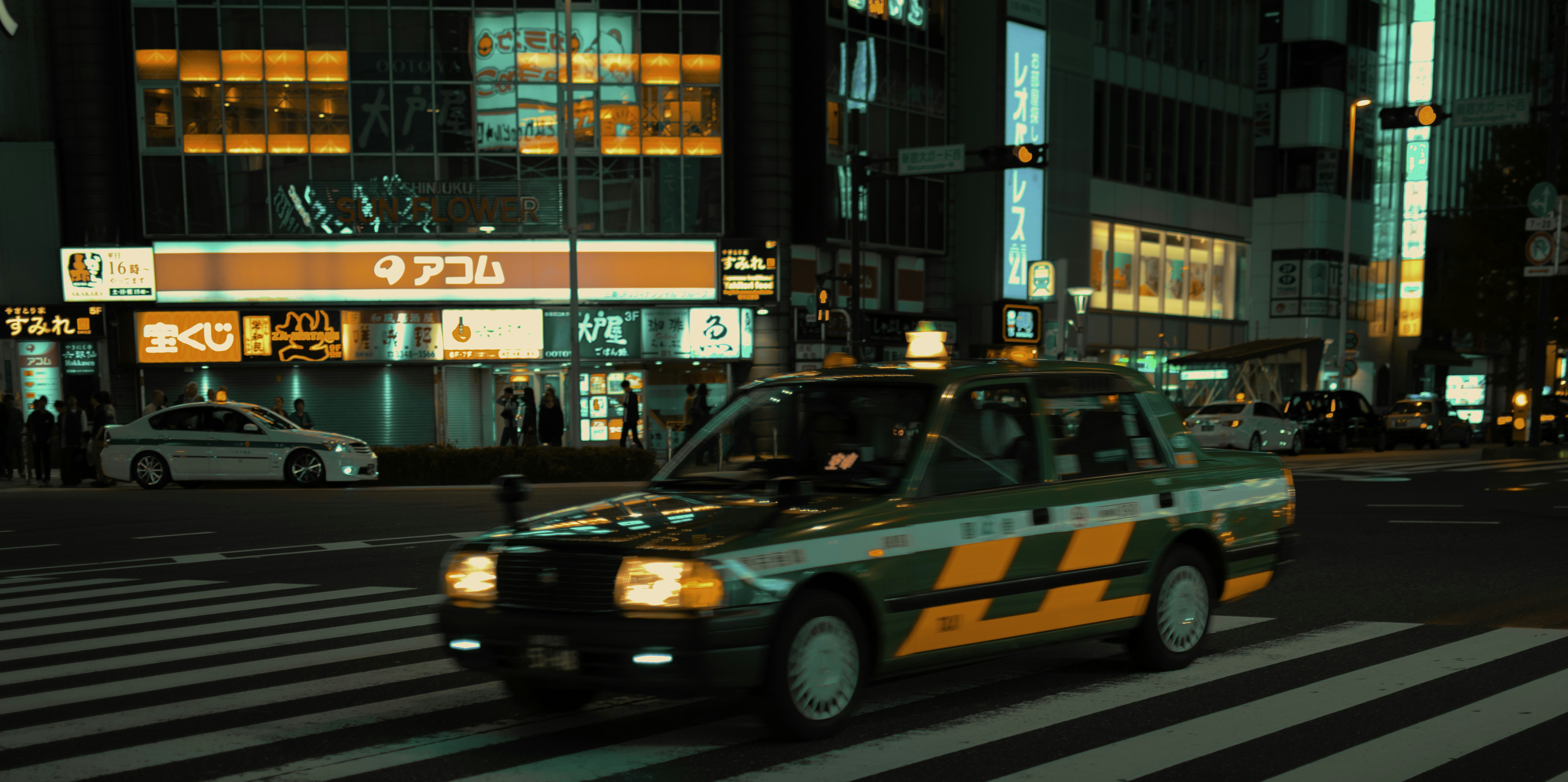 Japanese taxi stand late night Tokyo