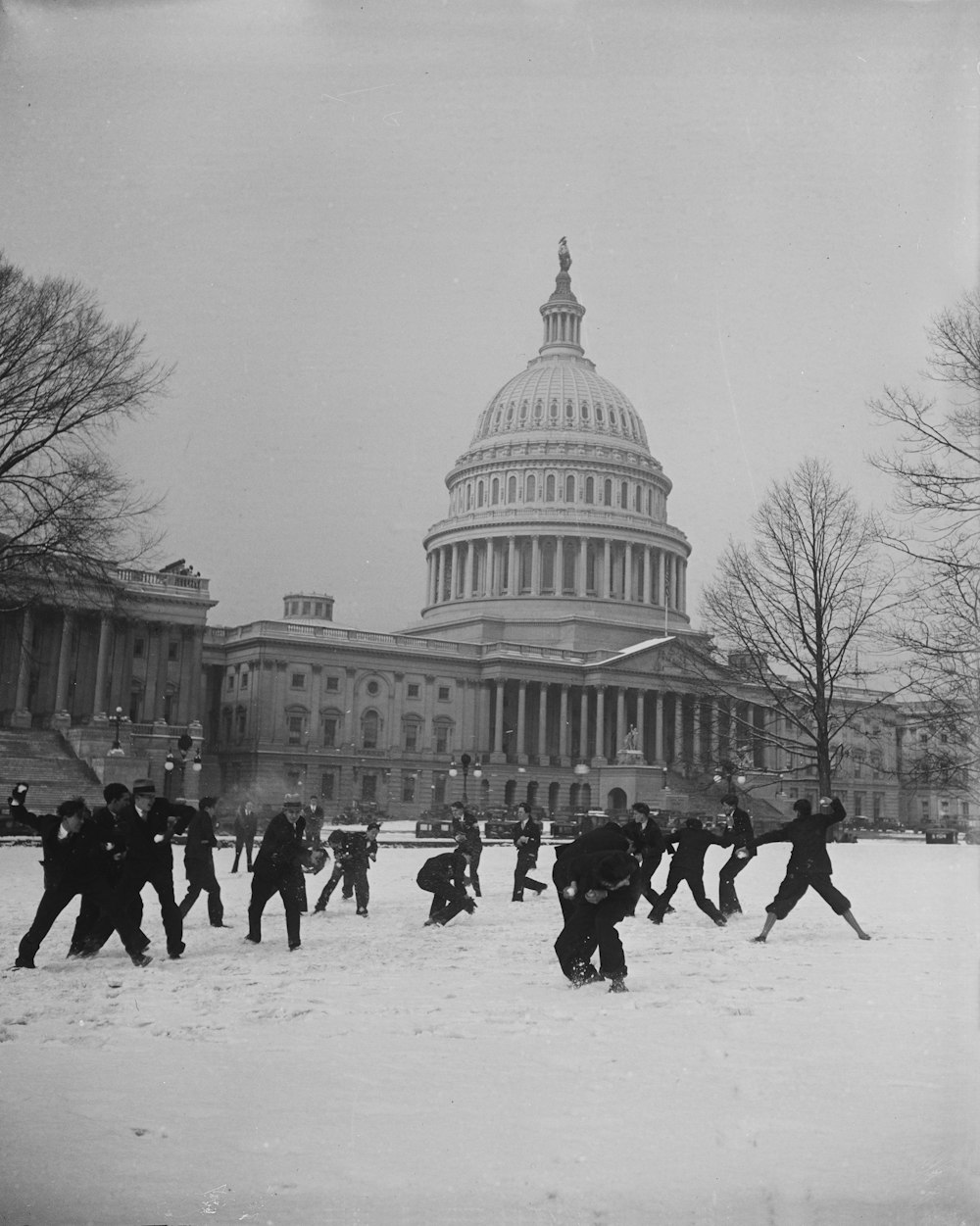 Snowball fight in front of U.S. Capitol, Washington, D.C
