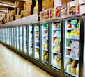 Refrigeration units maintaining optimal temperature in a food storage warehouse.