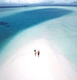 A couple exploring tropical beaches with travel guides.