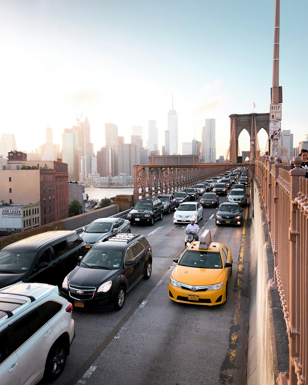 aerial photography of cars in Brooklyn Bridge during daytime