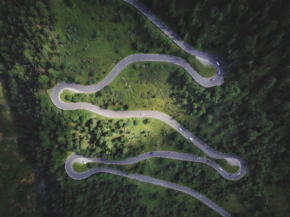 aerial photography of winding road