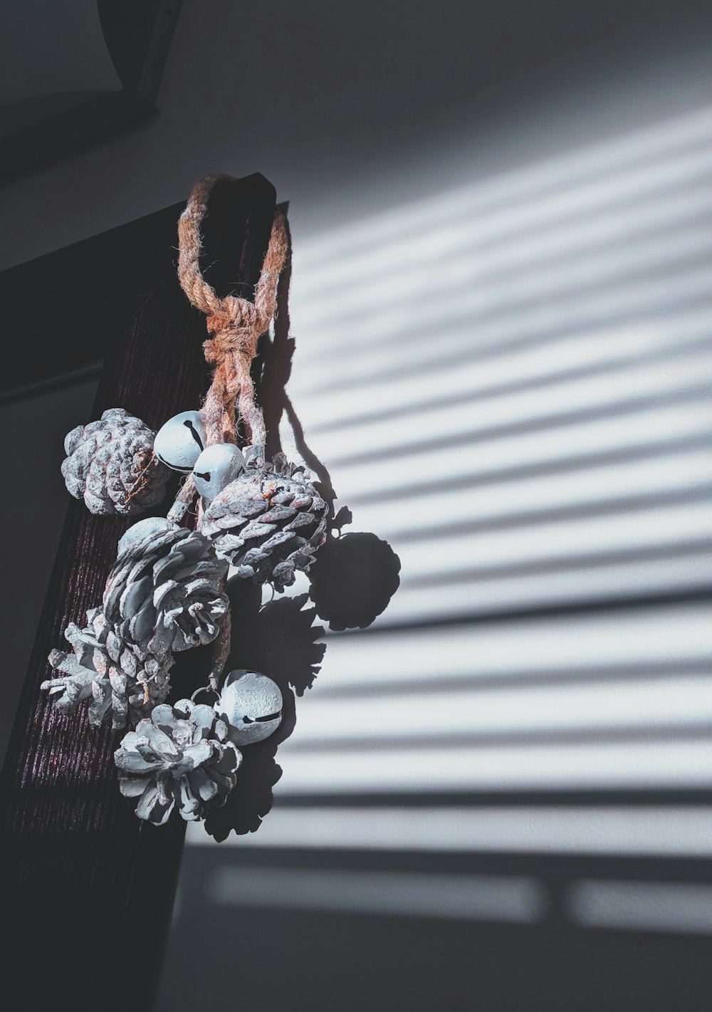 a bunch of pine cones hanging from the side of a building