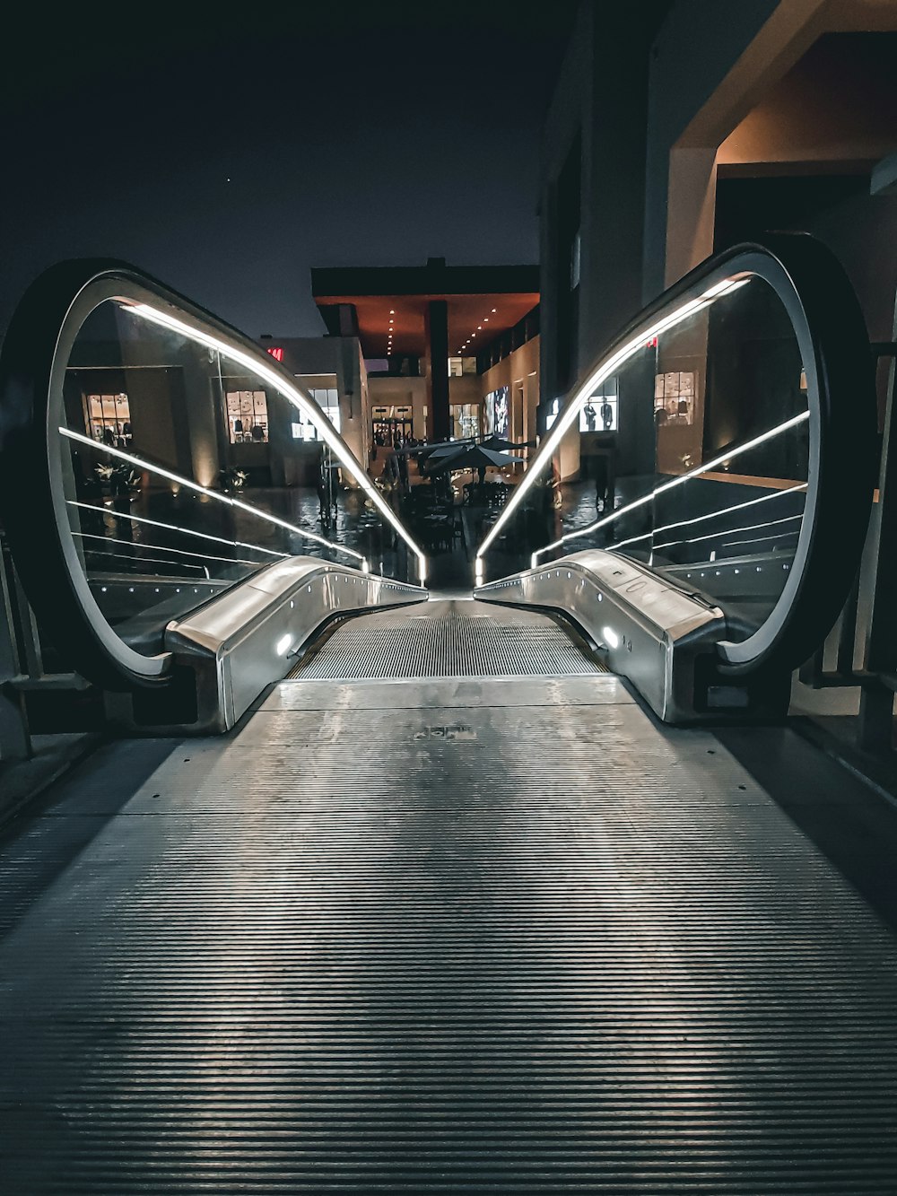 black and grey escalator photograph