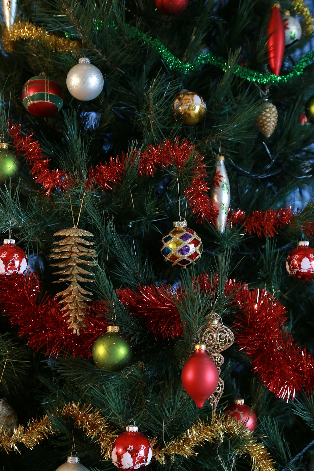 red and green bauble balls