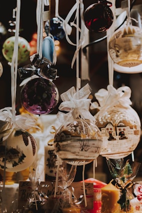 Elegant hanging ornaments displayed in a cozy corner.