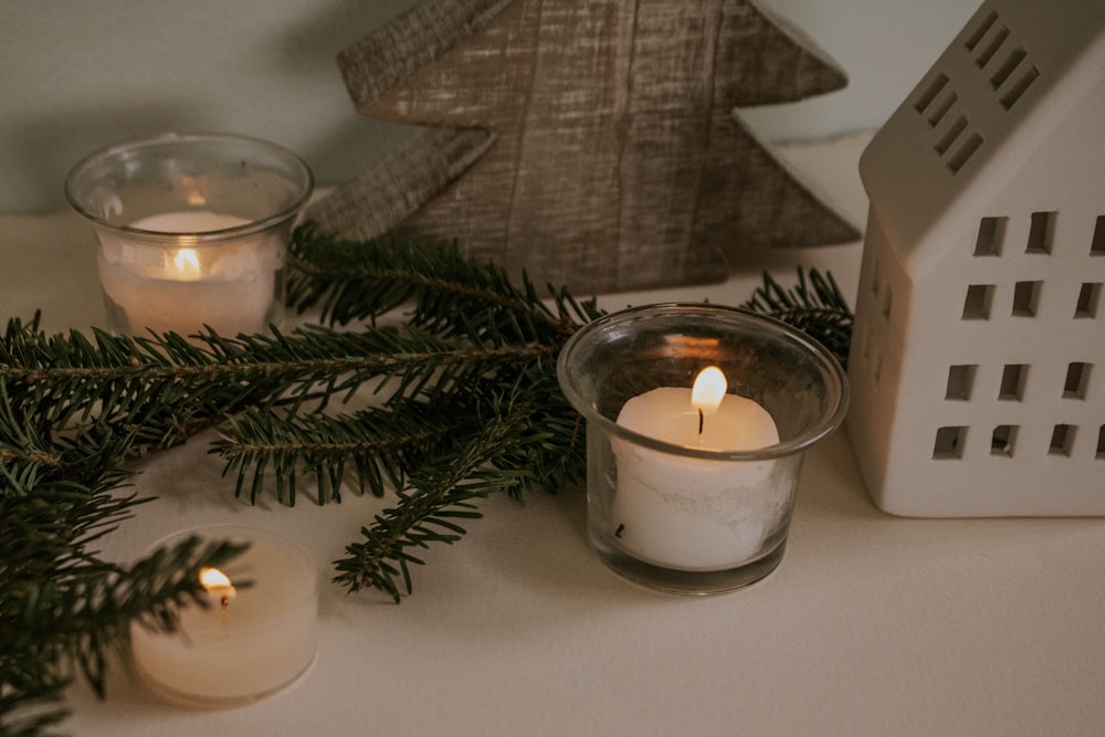 clear and white votive candle