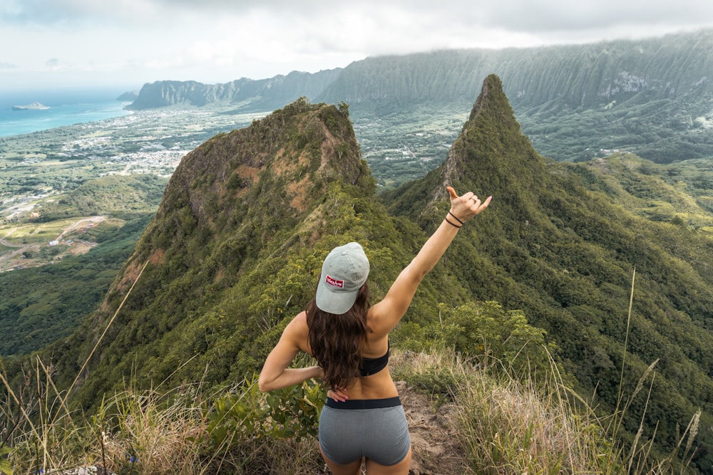 woman standing mountain