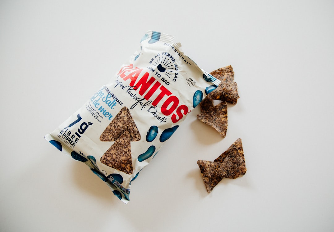 7 g white and blue Sanitos pack, Office snacks (beanitos)