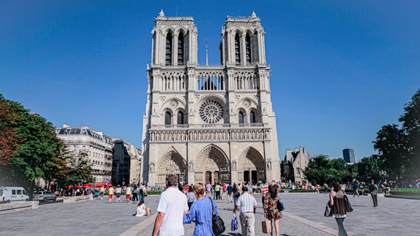 people near church building