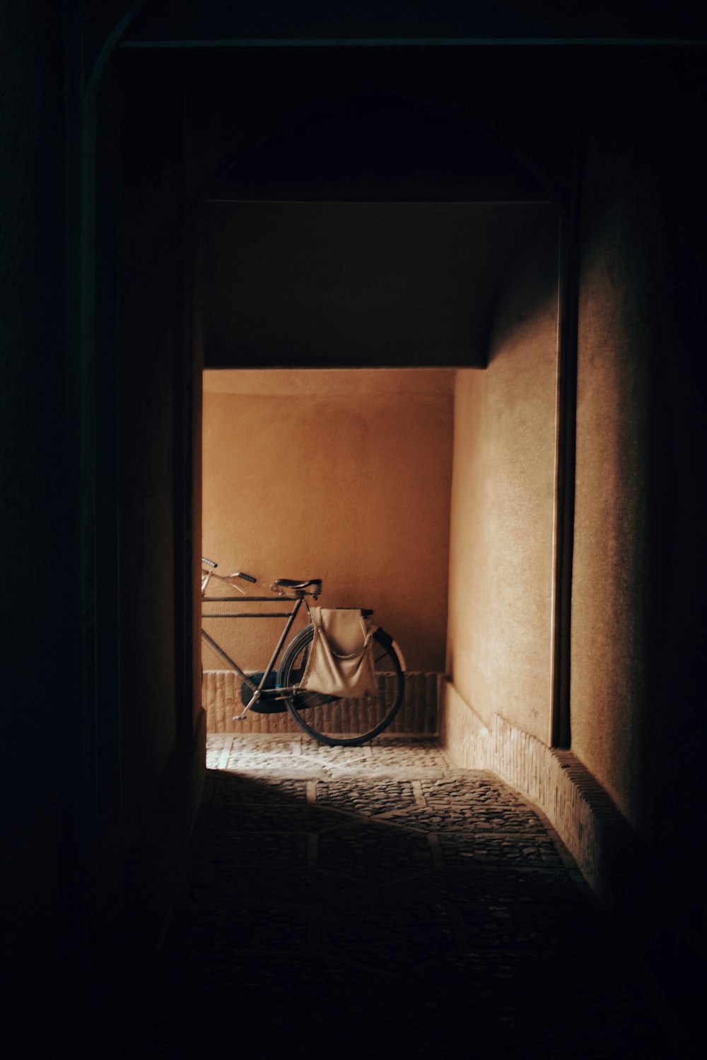 black bike parked in building