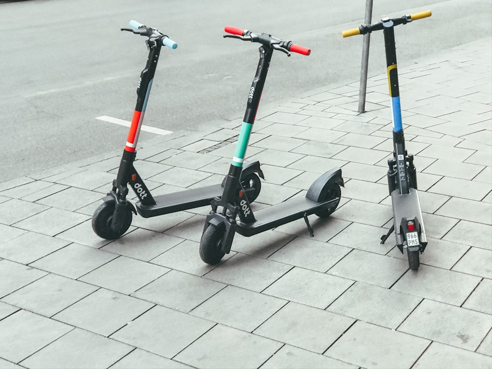 electric scooters beside street