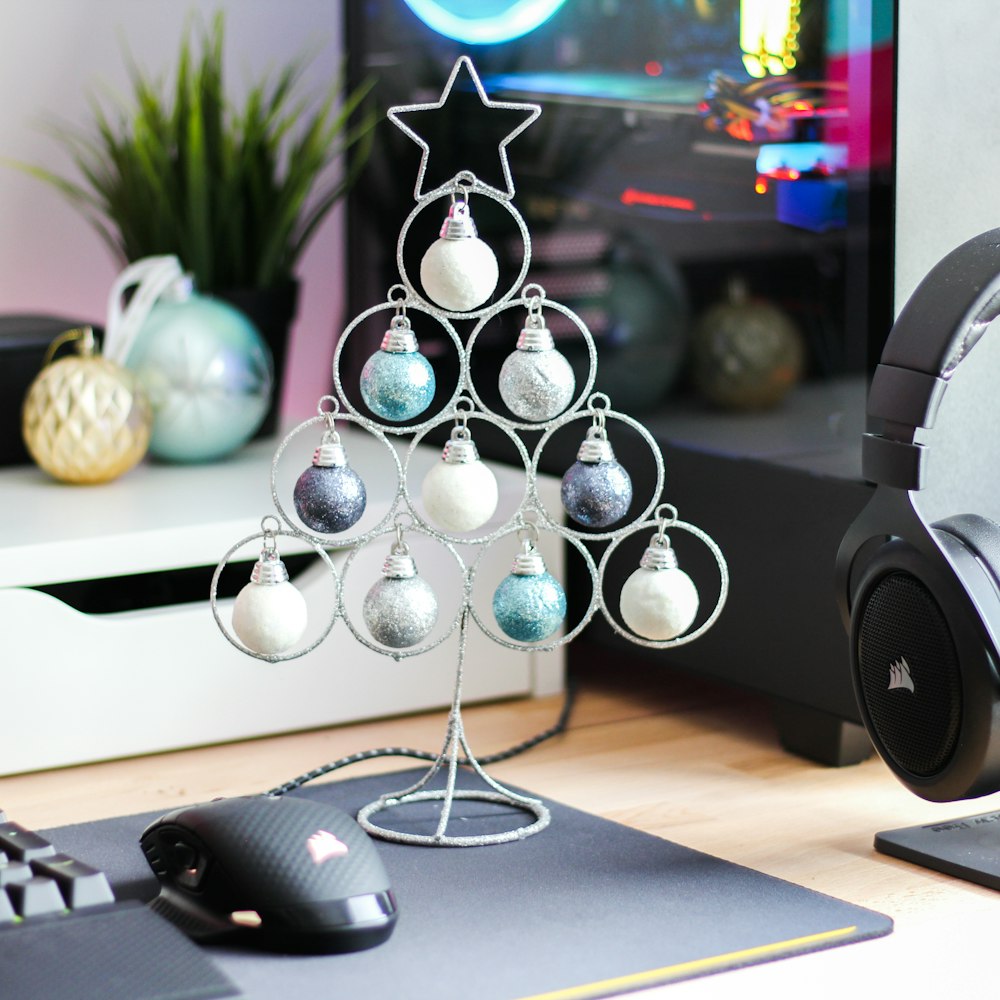 assorted-color baubles hanged on stand