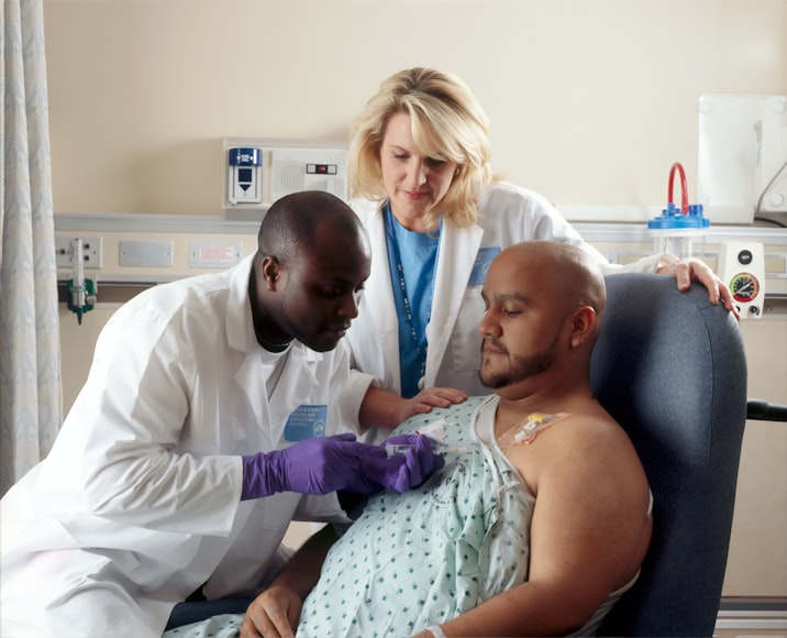 A cancer patient getting screening for chemotherapy 