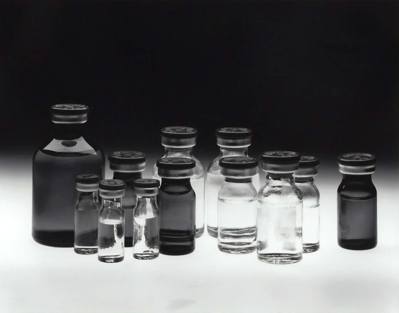 Glass vials in a row