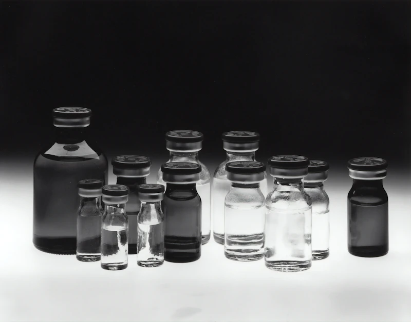 Glass vials in a row