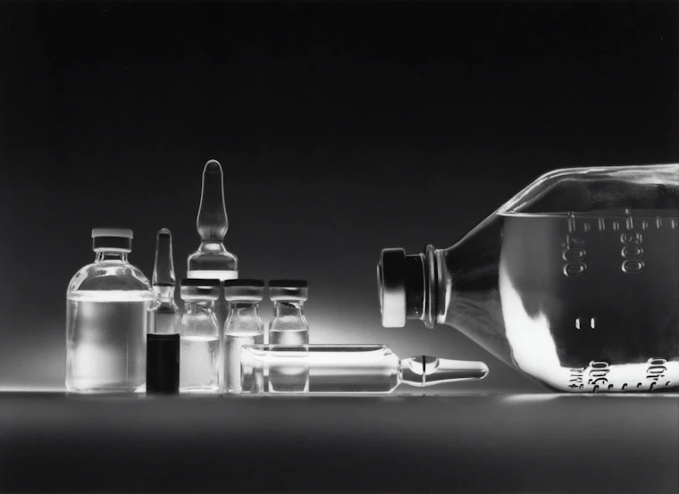 Glass medical vials and an intravenous bottle