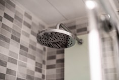 grey stainless steel shower head