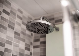 grey stainless steel shower head