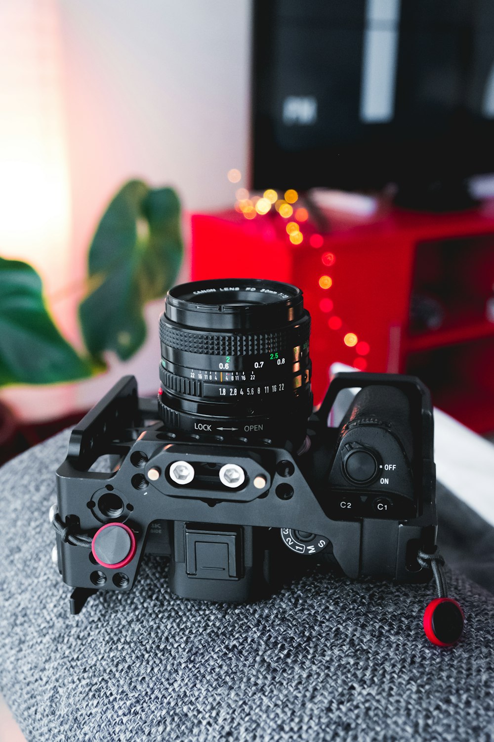 a camera sitting on top of a table